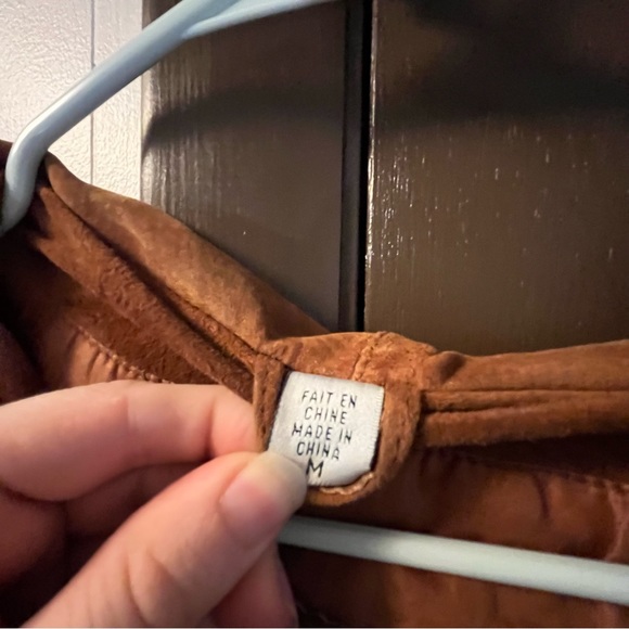 VTG Genuine Leather Suede Jacket Hoodie Coat Drawstring Waist Black Snap Closure - Picture 8 of 11